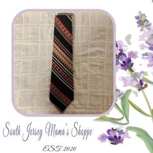 Vintage 1960s Lawton Necktie Black Red White Stripe Dot Floral Diagonal 55” (T2)
